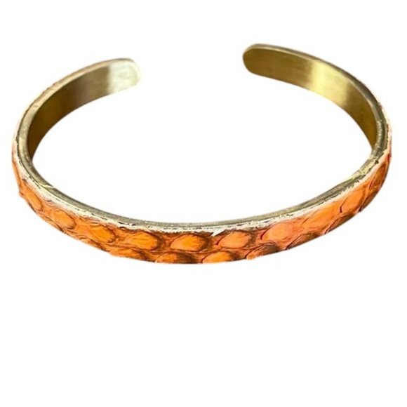 Rustic Cuff Snakeskin and Goldtone Stainless Bangle Bracelet - Picture 1 of 6